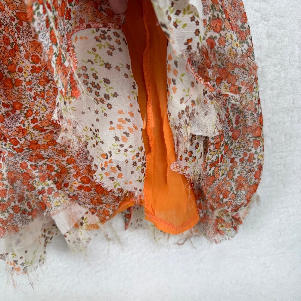 Banana USA Mini Dress‎ Womens Large Orange Floral Ruffle Racerback Boho Festival - Picture 7 of 10